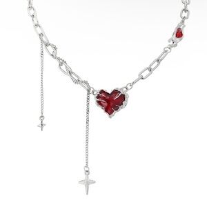 Silver and Red Heart Pendant Necklace